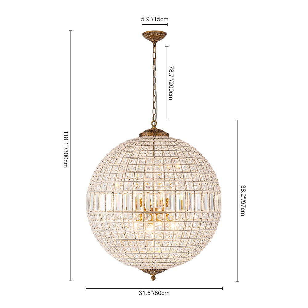 Kristallen Bolkroonluchter Antiek Messing Orbit Hanglamp Glas Verstelbare Ketting Klassiek Interieur | Sulvida