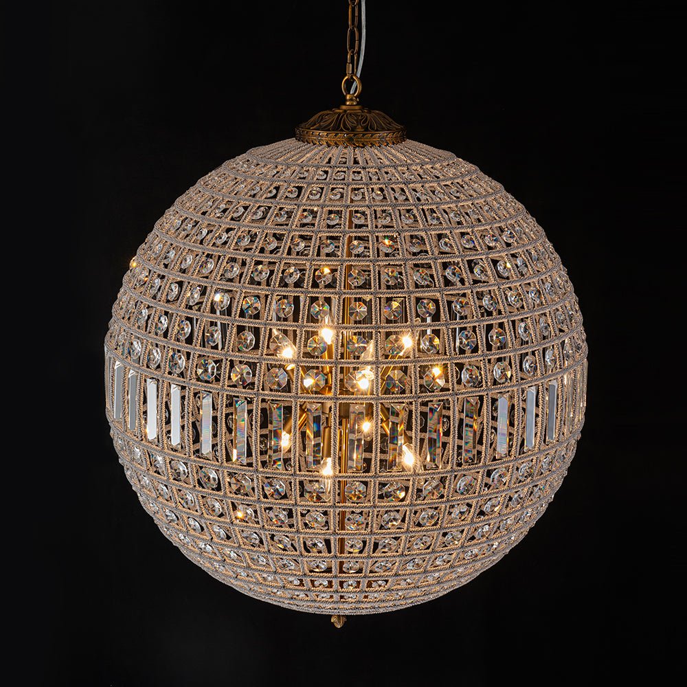 Kristallen Bolkroonluchter Antiek Messing Orbit Hanglamp Glas Verstelbare Ketting Klassiek Interieur | Sulvida
