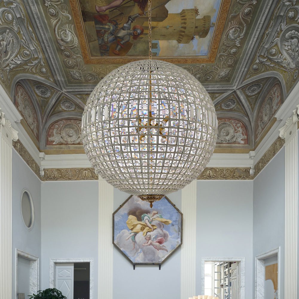 Kristallen Bolkroonluchter Antiek Messing Orbit Hanglamp Glas Verstelbare Ketting Klassiek Interieur | Sulvida