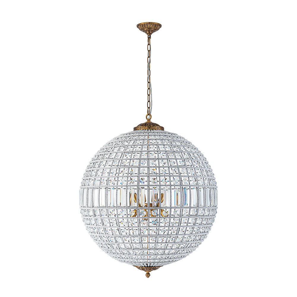 Kristallen Bolkroonluchter Antiek Messing Orbit Hanglamp Glas Verstelbare Ketting Klassiek Interieur | Sulvida