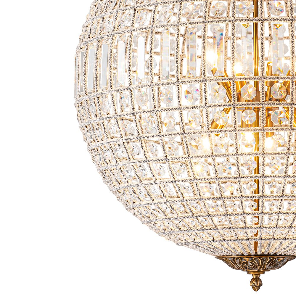 Kristallen Bolkroonluchter Antiek Messing Orbit Hanglamp Glas Verstelbare Ketting Klassiek Interieur | Sulvida