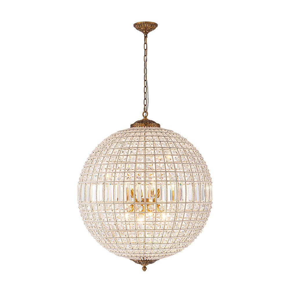 Kristallen Bolkroonluchter Antiek Messing Orbit Hanglamp Glas Verstelbare Ketting Klassiek Interieur | Sulvida