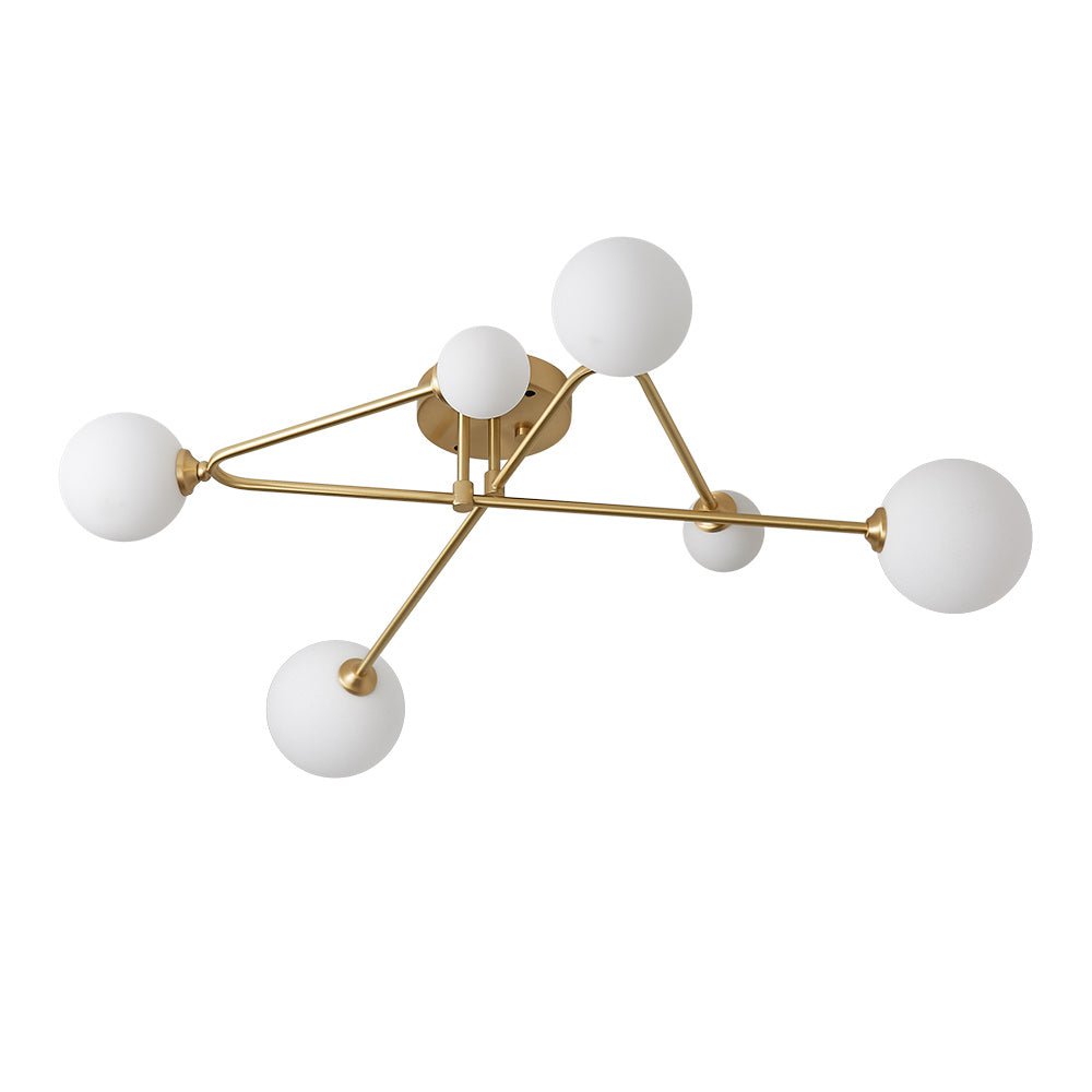 Semi-plafondlamp met 6 glazen bollen messing sputnik design dimbaar G9-fitting modern interieur woonkamer | Sulvida