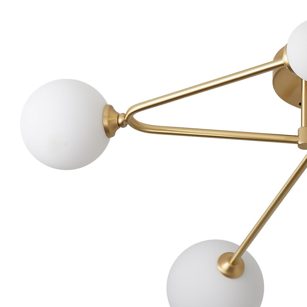 Semi-plafondlamp met 6 glazen bollen messing sputnik design dimbaar G9-fitting modern interieur woonkamer | Sulvida