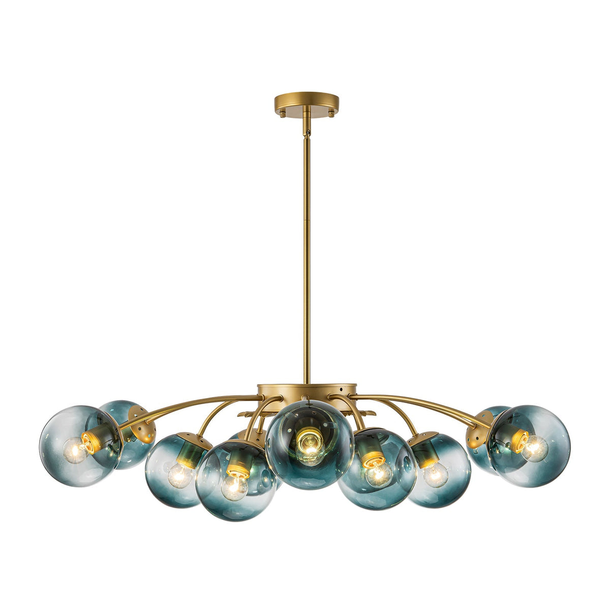 Plafondlamp 12 Lichtpunten Blauwe Glazen Bollen Verguld Sputnik Design Kroonluchter Luxe Woonkamer Interieur | Sulvida