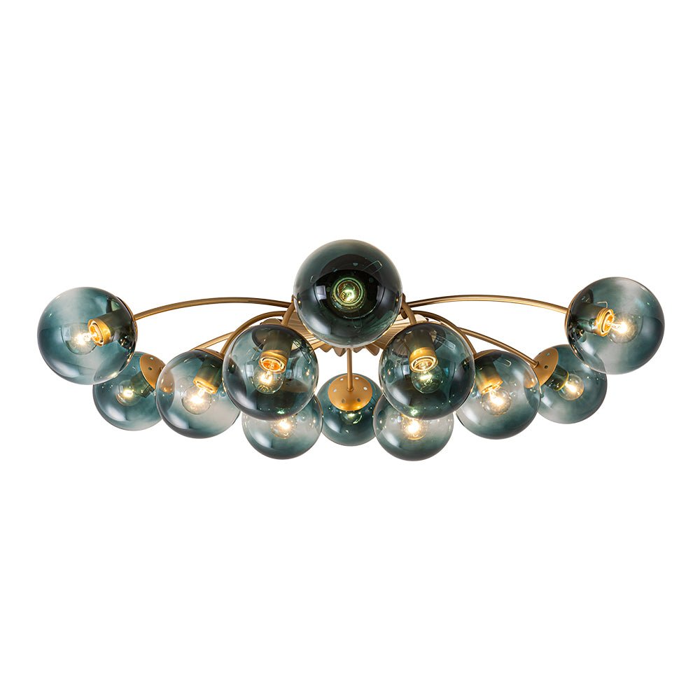 Plafondlamp 12 Lichtpunten Blauwe Glazen Bollen Verguld Sputnik Design Kroonluchter Luxe Woonkamer Interieur | Sulvida