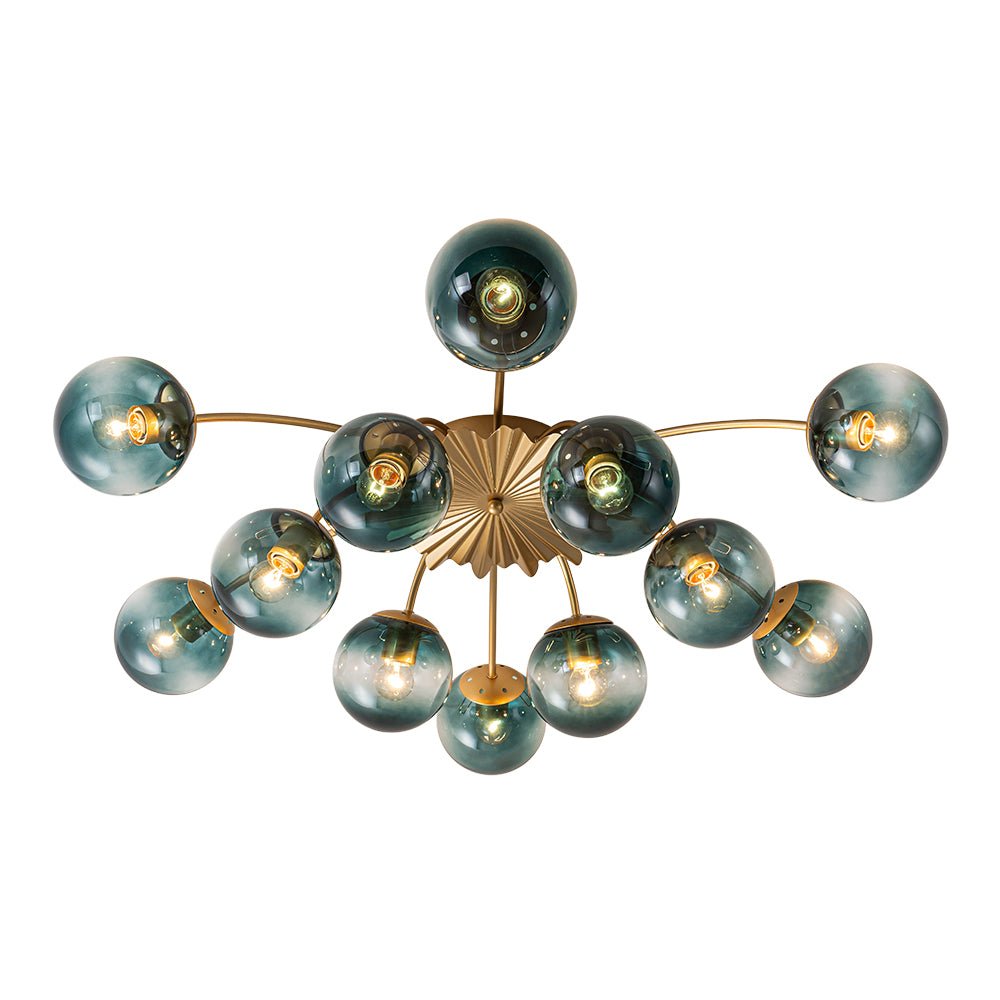 Plafondlamp 12 Lichtpunten Blauwe Glazen Bollen Verguld Sputnik Design Kroonluchter Luxe Woonkamer Interieur | Sulvida