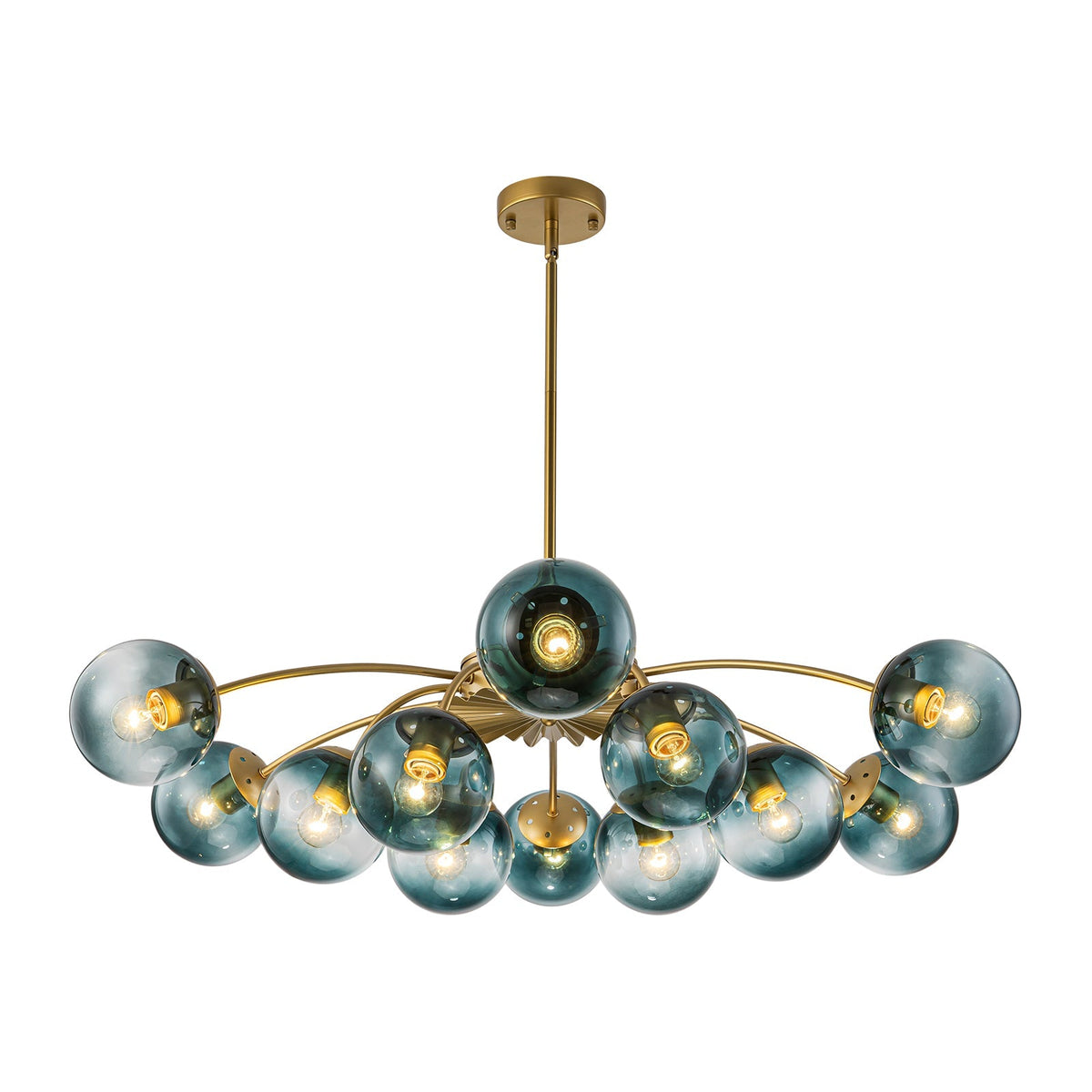 Plafondlamp 12 Lichtpunten Blauwe Glazen Bollen Verguld Sputnik Design Kroonluchter Luxe Woonkamer Interieur | Sulvida