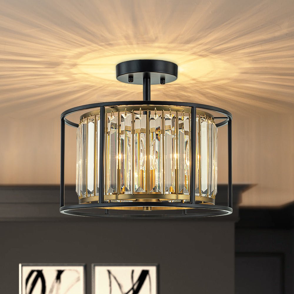 Plafondlamp Kristal Zwart Messing 3 Lichts Design Entree Keuken Woonkamer Eetkamer Slaapkamer Interieur | Sulvida
