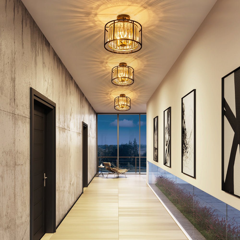 Plafondlamp Kristal Zwart Messing 3 Lichts Design Entree Keuken Woonkamer Eetkamer Slaapkamer Interieur | Sulvida
