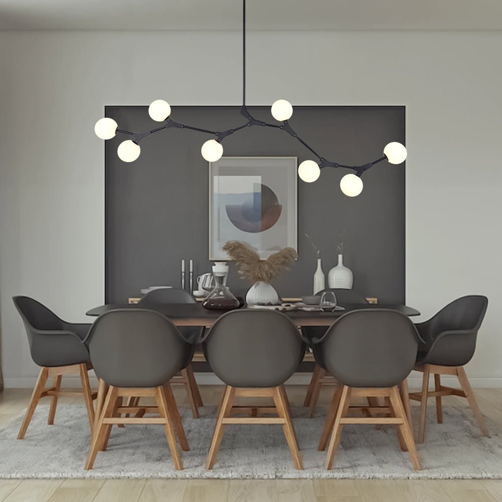 Lineaire Glazen Bollenkandelaar met Verstelbare Staaf 140 cm Kroonluchter voor Eeteiland Eettafel Keuken | Sulvida