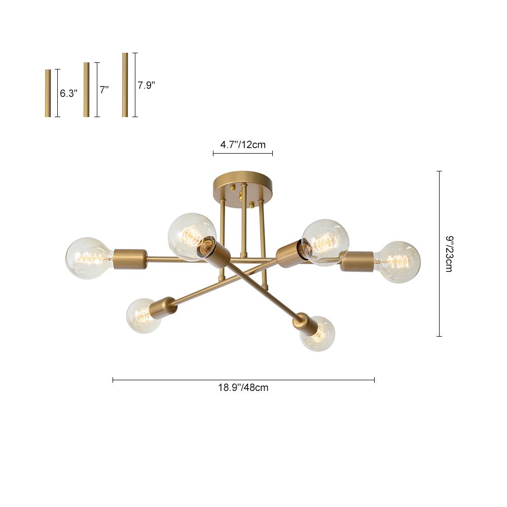 Plafondlamp Messing Semi-Flush 6-Lichts Sputnik Design Goud Modern Verlichtingsarmatuur E26 E27 Fitting | Sulvida