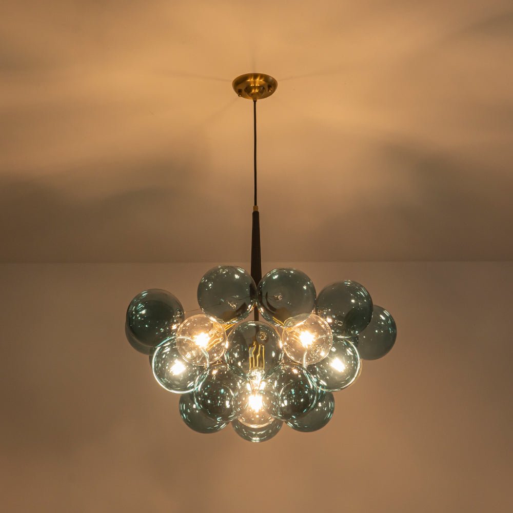 Glazen Hanglamp Blauw met Messing en Zwart voor Eetkamer Woonkamer Hal Slaapkamer LED Sfeerverlichting | Sulvida