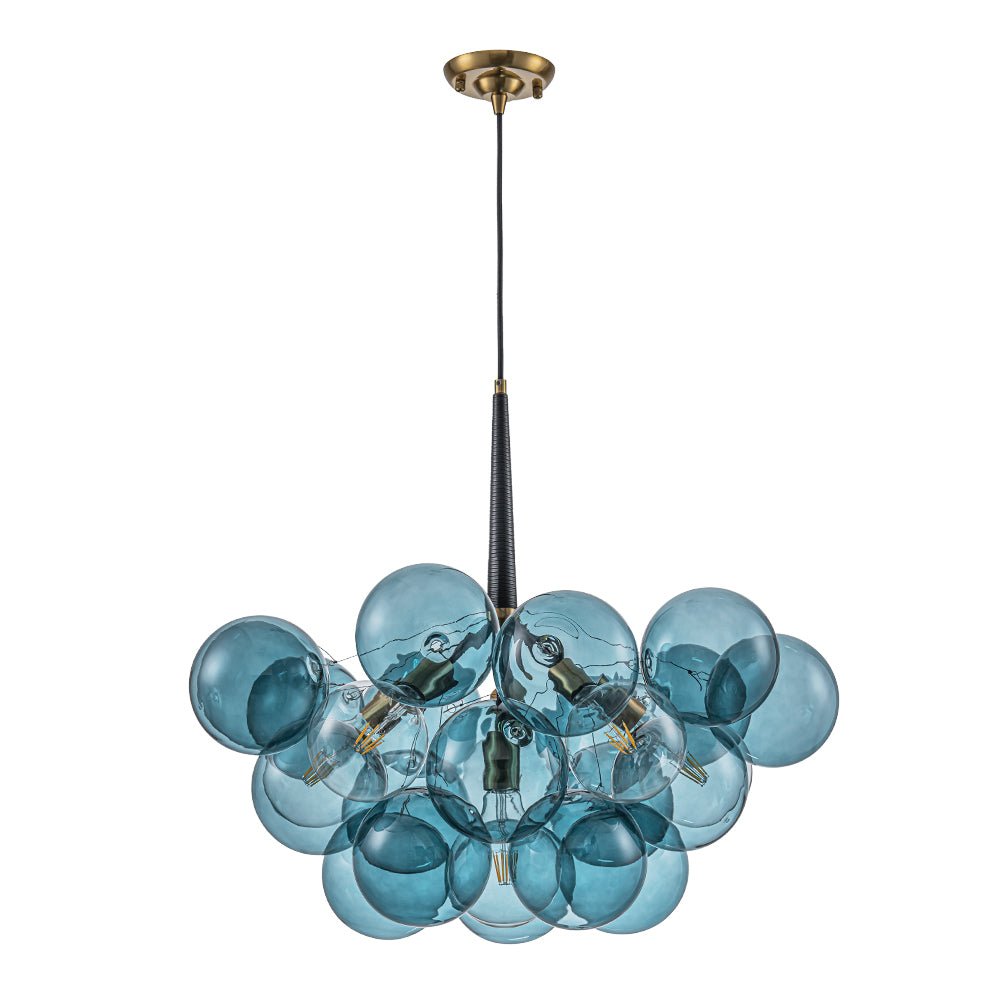 Glazen Hanglamp Blauw met Messing en Zwart voor Eetkamer Woonkamer Hal Slaapkamer LED Sfeerverlichting | Sulvida