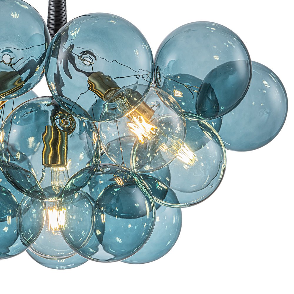 Glazen Hanglamp Blauw met Messing en Zwart voor Eetkamer Woonkamer Hal Slaapkamer LED Sfeerverlichting | Sulvida