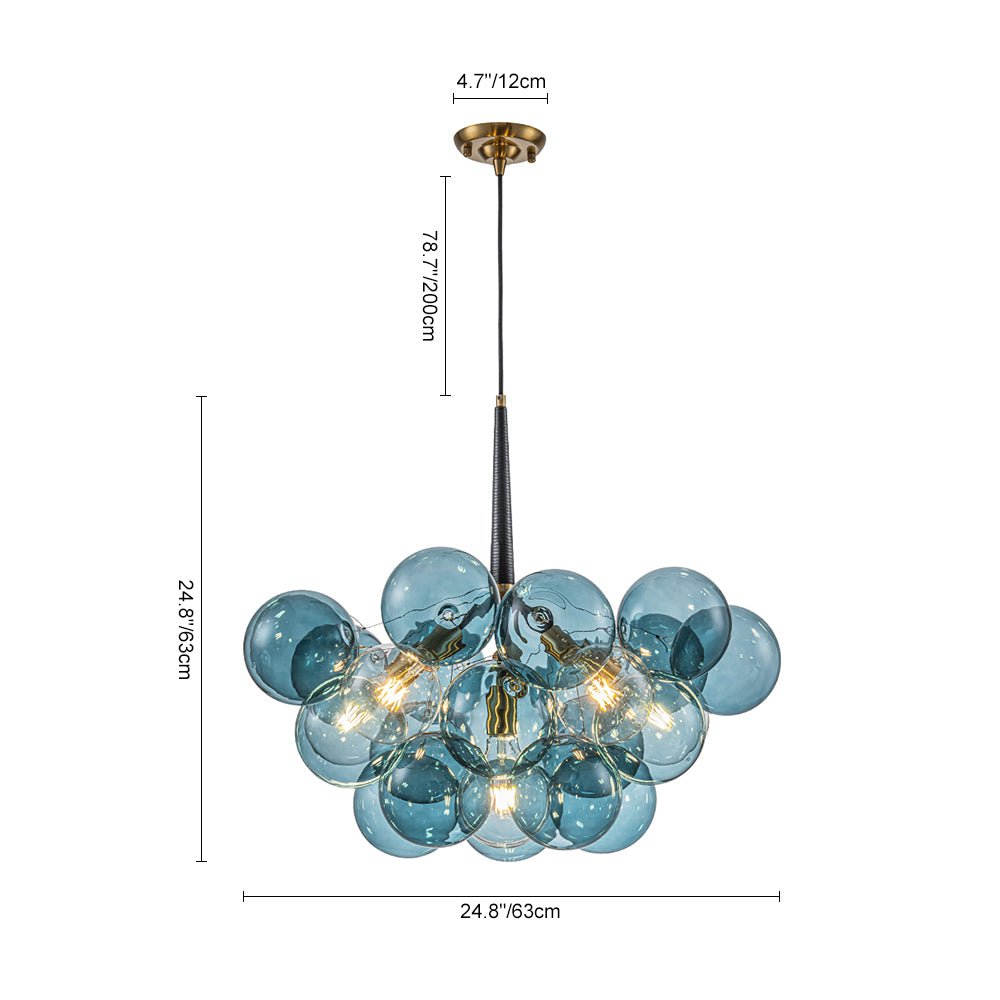 Glazen Hanglamp Blauw met Messing en Zwart voor Eetkamer Woonkamer Hal Slaapkamer LED Sfeerverlichting | Sulvida