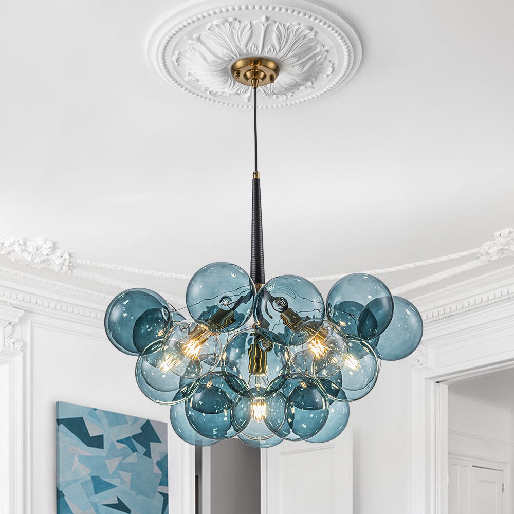 Glazen Hanglamp Blauw met Messing en Zwart voor Eetkamer Woonkamer Hal Slaapkamer LED Sfeerverlichting | Sulvida