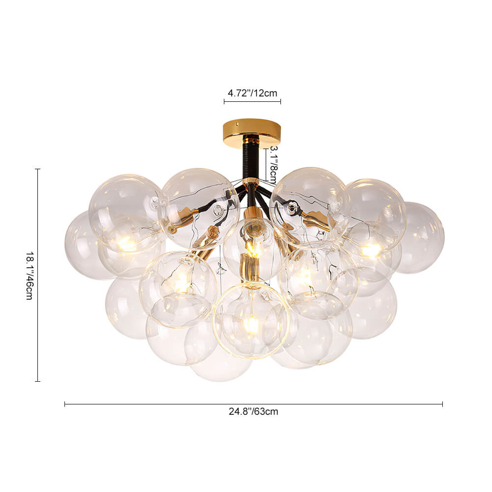 Glazen Bubble Kroonluchter Semi-Plafond Montage Moderne Verlichting Zwart Wit Goud Transparant Bol Sfeer | Sulvida
