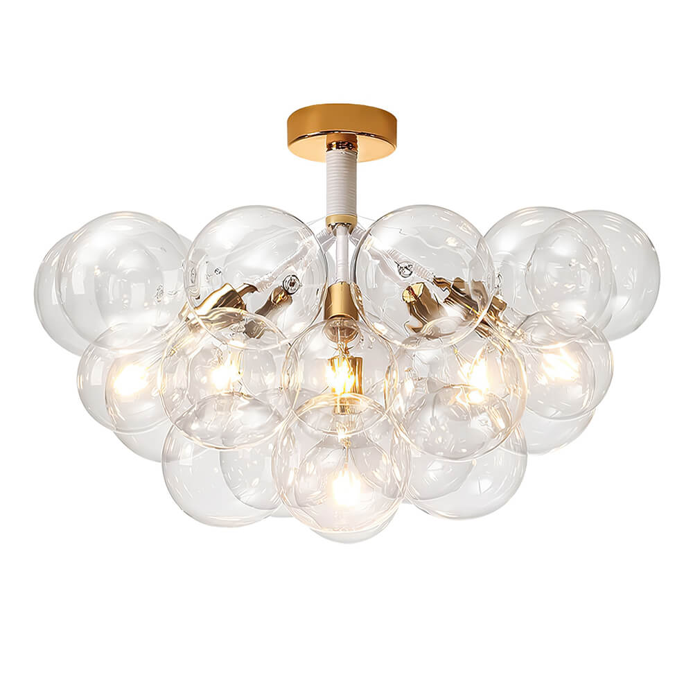 Glazen Bubble Kroonluchter Semi-Plafond Montage Moderne Verlichting Zwart Wit Goud Transparant Bol Sfeer | Sulvida