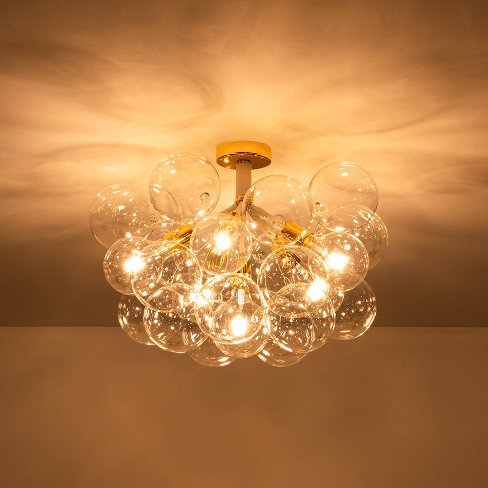 Glazen Bubble Kroonluchter Semi-Plafond Montage Moderne Verlichting Zwart Wit Goud Transparant Bol Sfeer | Sulvida