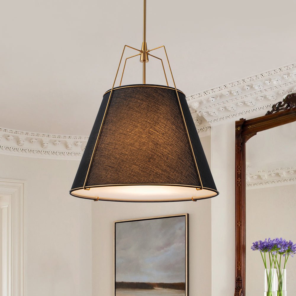 Hanglamp Conisch Stof Vierlicht Messing Wit Zwart Eetkamer Woonkamer Modern Landelijk Stijlvol Design | Sulvida