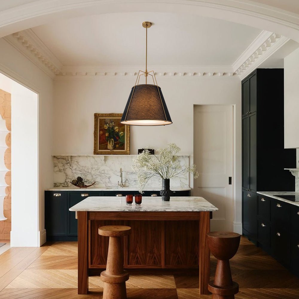Hanglamp Conisch Stof Vierlicht Messing Wit Zwart Eetkamer Woonkamer Modern Landelijk Stijlvol Design | Sulvida