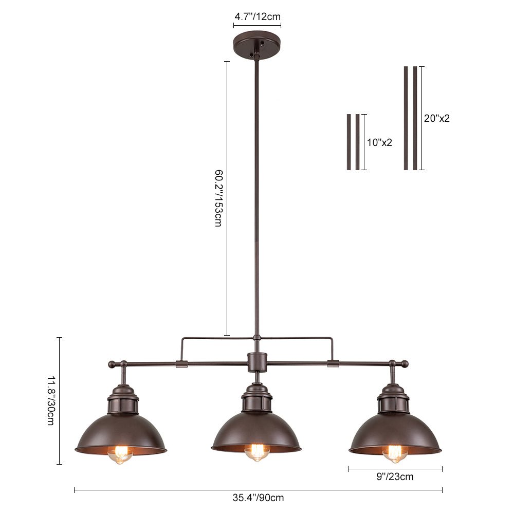 Metalen Hanglamp 3-Lichts Koepel Landelijk Industrieel E26/E27 Fitting Verstelbaar Eettafel Keuken Woonkamer | Sulvida