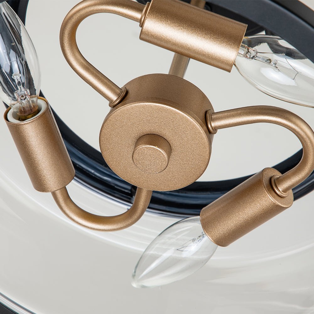 Semi-plafondlamp glas 3-lichts zwart messing ronde drum voor hal keuken slaapkamer E12 fitting modern design | Sulvida