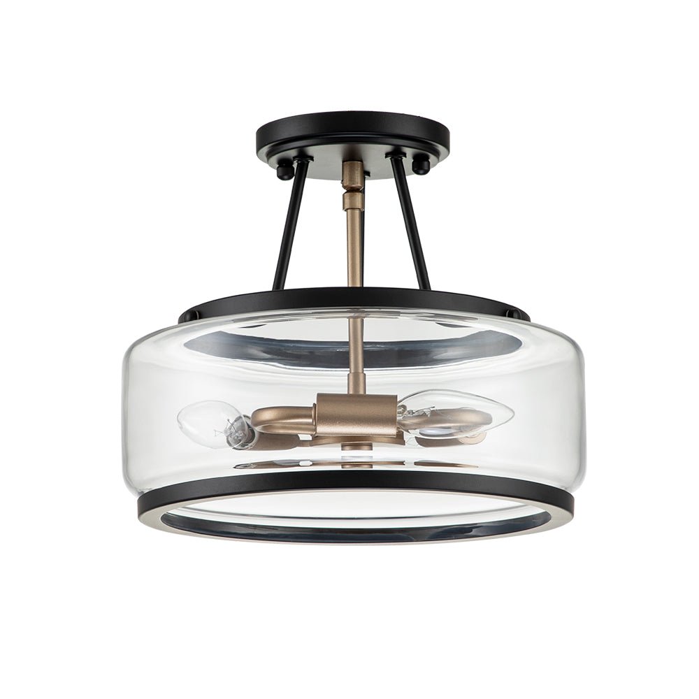 Semi-plafondlamp glas 3-lichts zwart messing ronde drum voor hal keuken slaapkamer E12 fitting modern design | Sulvida