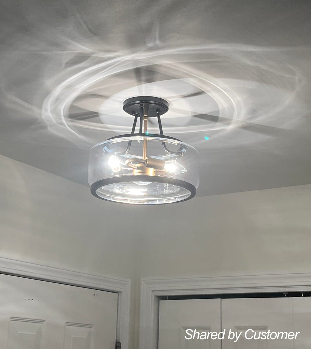 Semi-plafondlamp glas 3-lichts zwart messing ronde drum voor hal keuken slaapkamer E12 fitting modern design | Sulvida