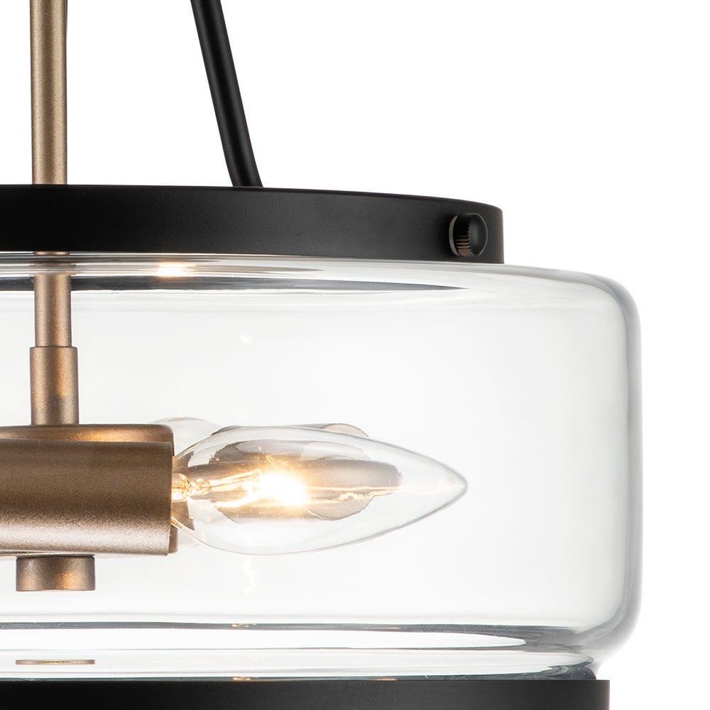 Semi-plafondlamp glas 3-lichts zwart messing ronde drum voor hal keuken slaapkamer E12 fitting modern design | Sulvida
