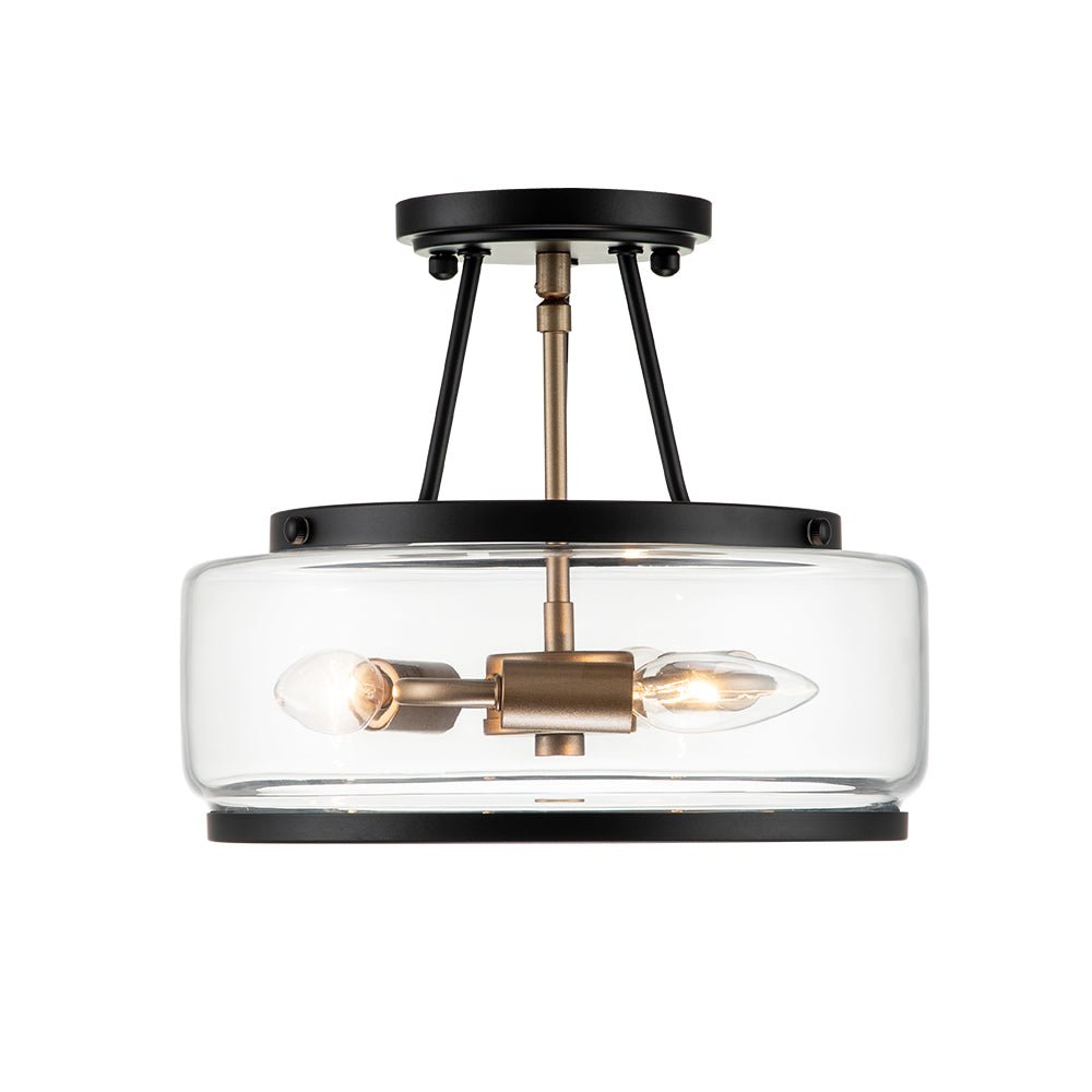 Semi-plafondlamp glas 3-lichts zwart messing ronde drum voor hal keuken slaapkamer E12 fitting modern design | Sulvida