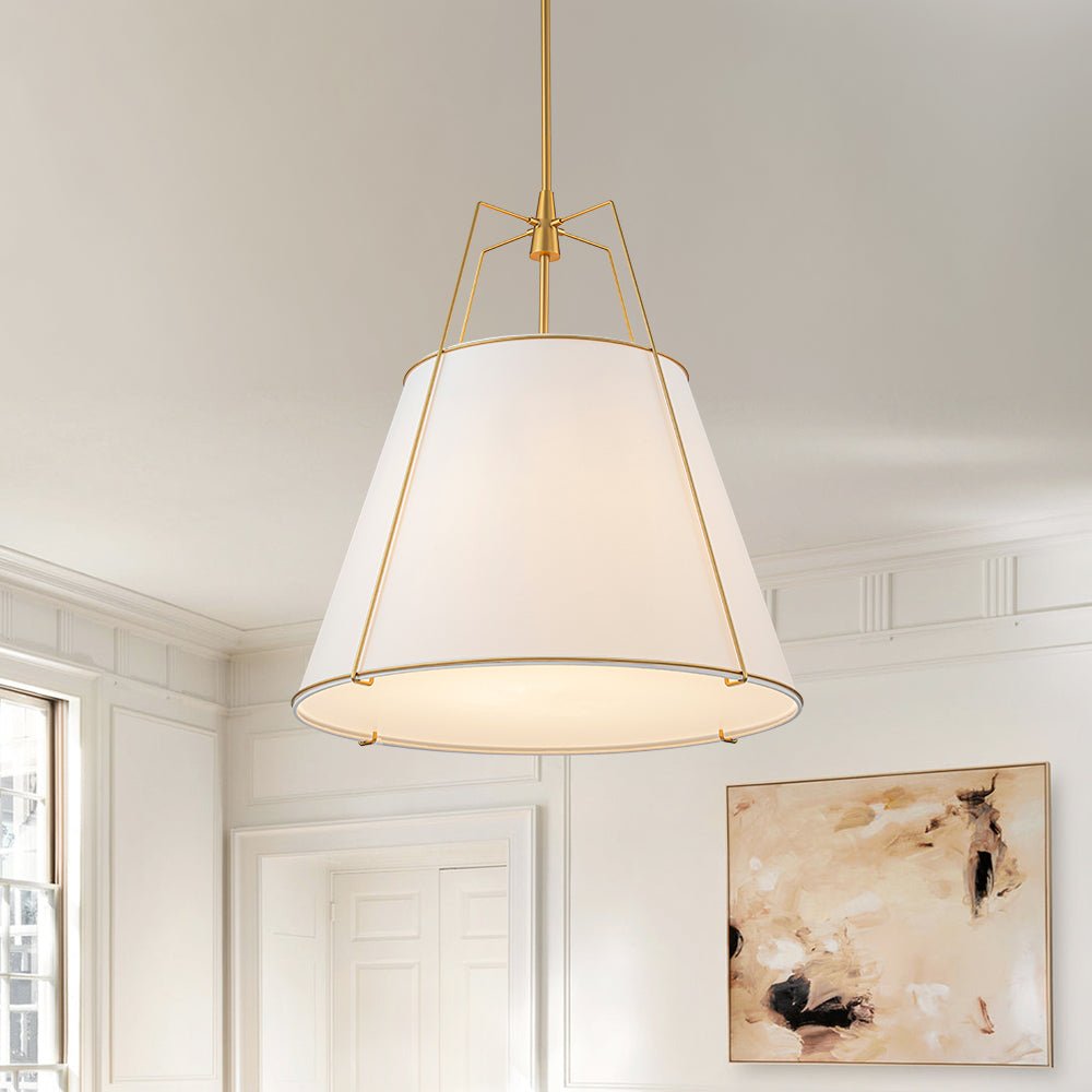 Hanglamp Conisch Stof Vierlicht Messing Wit Zwart Eetkamer Woonkamer Modern Landelijk Stijlvol Design | Sulvida