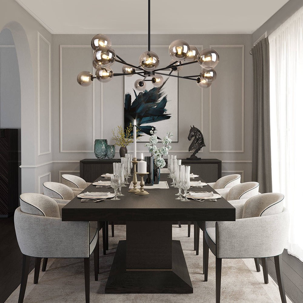 Glazen Kroonluchter met Metalen Frame en 15 Lichtpunten voor Eetkamer Woonkamer Hal Sfeervolle Hanglamp | Sulvida