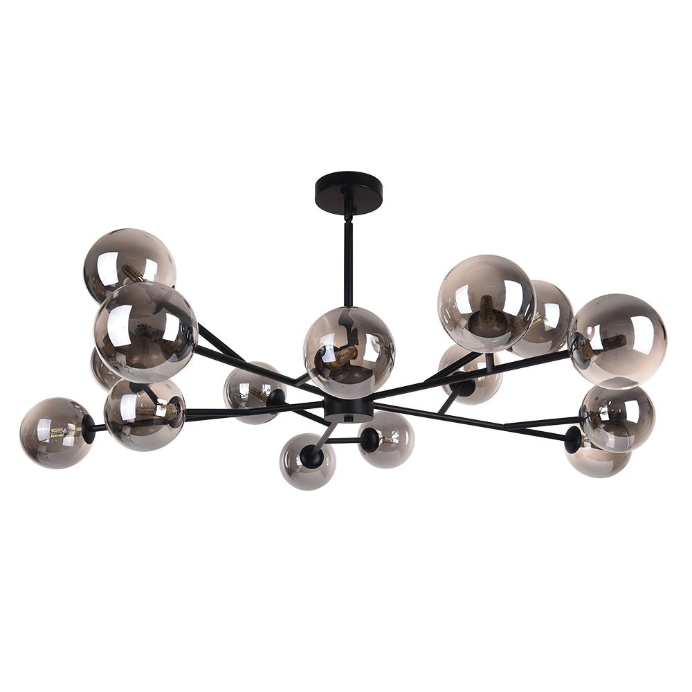 Glazen Kroonluchter met Metalen Frame en 15 Lichtpunten voor Eetkamer Woonkamer Hal Sfeervolle Hanglamp | Sulvida