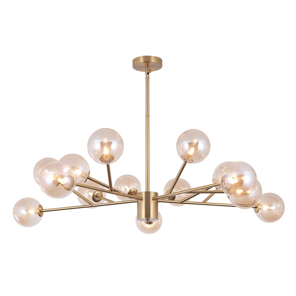 Glazen Kroonluchter met Metalen Frame en 15 Lichtpunten voor Eetkamer Woonkamer Hal Sfeervolle Hanglamp | Sulvida