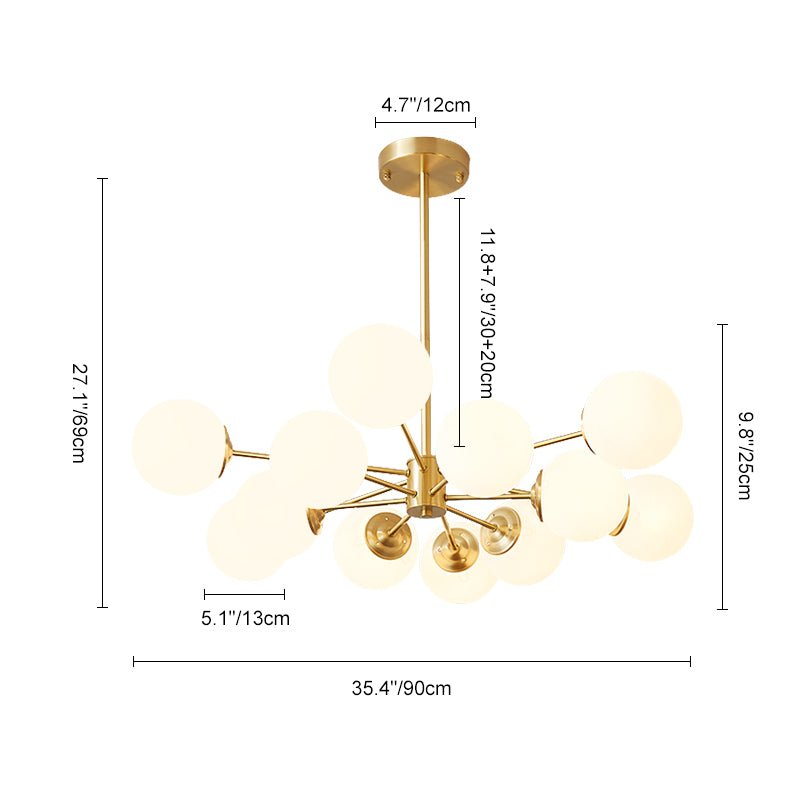 Sputnik Kroonluchter met 12 Glazen Bollen Messing Afwerking Moderne Verlichting E26/E27 110-130V Hanglamp | Sulvida