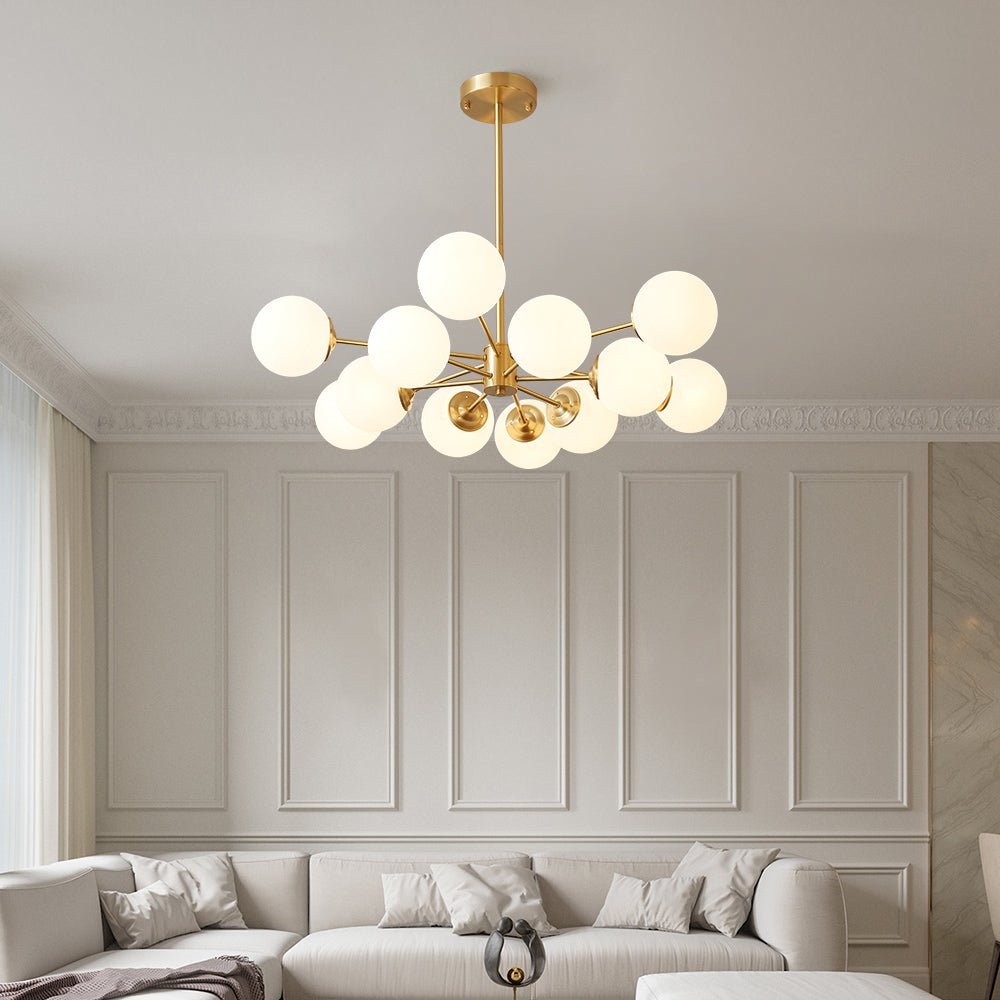 Sputnik Kroonluchter met 12 Glazen Bollen Messing Afwerking Moderne Verlichting E26/E27 110-130V Hanglamp | Sulvida