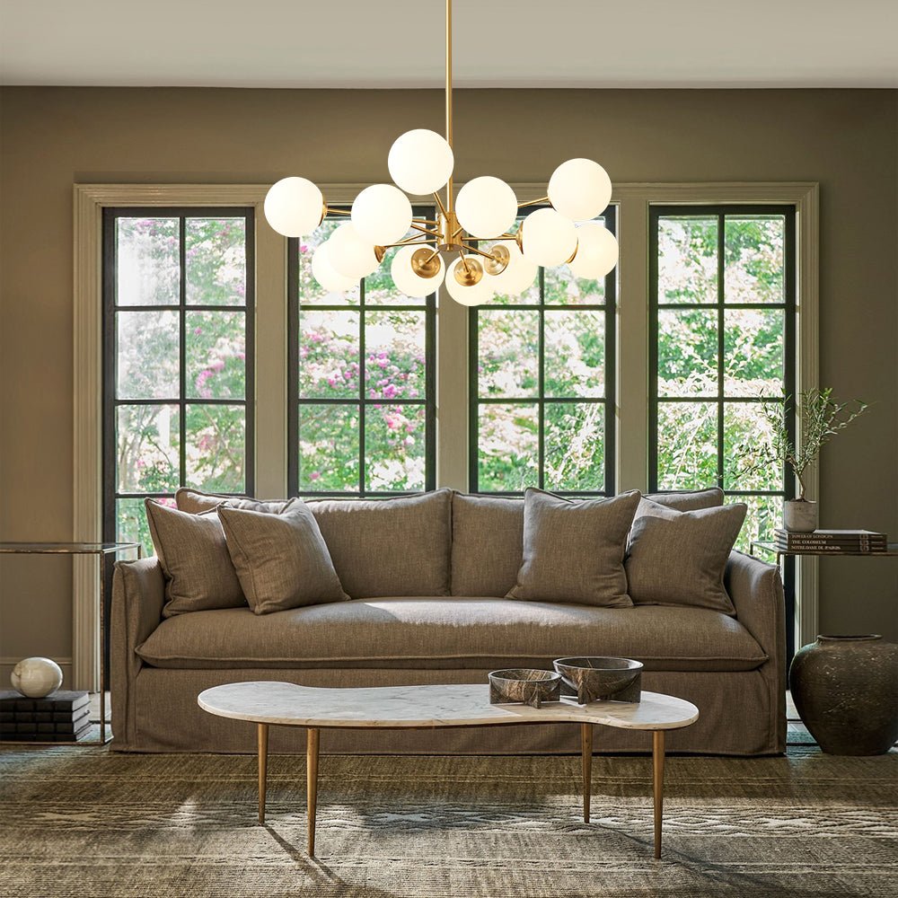 Sputnik Kroonluchter met 12 Glazen Bollen Messing Afwerking Moderne Verlichting E26/E27 110-130V Hanglamp | Sulvida