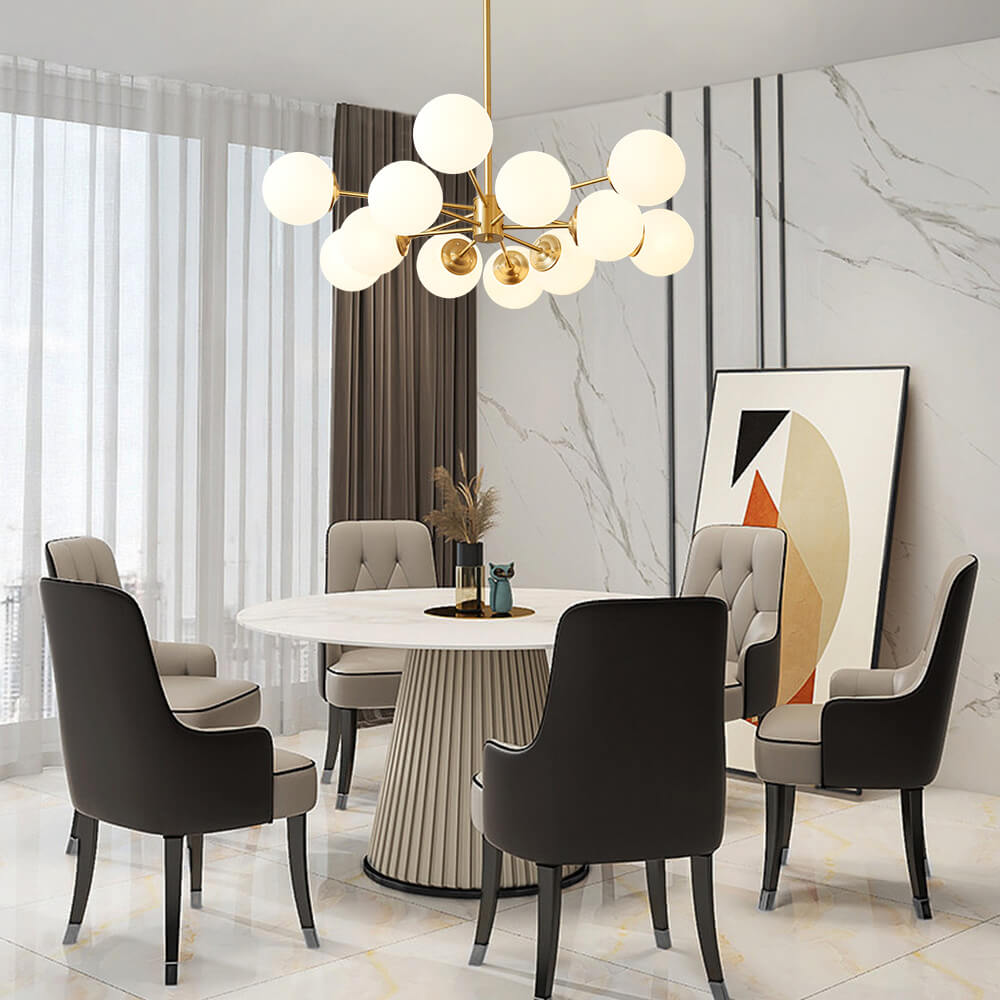 Sputnik Kroonluchter met 12 Glazen Bollen Messing Afwerking Moderne Verlichting E26/E27 110-130V Hanglamp | Sulvida