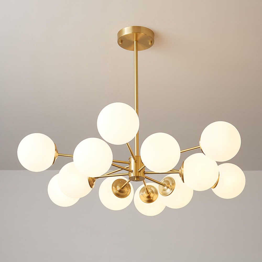 Sputnik Kroonluchter met 12 Glazen Bollen Messing Afwerking Moderne Verlichting E26/E27 110-130V Hanglamp | Sulvida