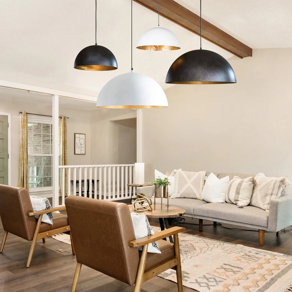 Metalen Koepel Hanglamp Zwart Staal Oversized Design Industrieel Goud Binnenzijde Nordic Stijl Verlichting | Sulvida