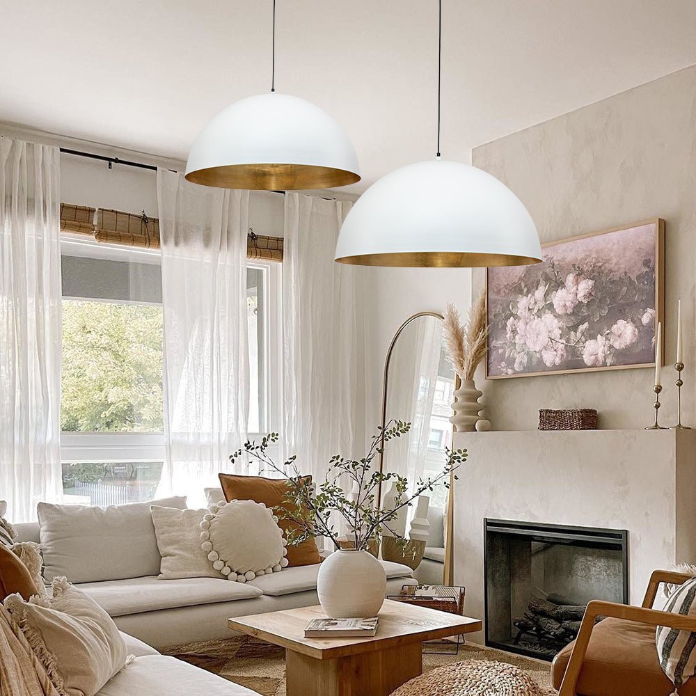Metalen Koepel Hanglamp Zwart Staal Oversized Design Industrieel Goud Binnenzijde Nordic Stijl Verlichting | Sulvida