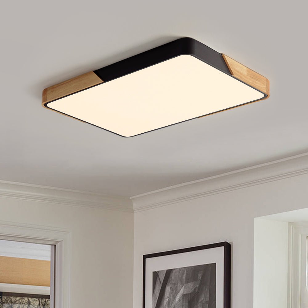 Rechthoekige LED Plafondlamp 88×62cm Dimbaar met Hout Accenten voor Keuken Woonkamer Slaapkamer Studeerkamer | Sulvida