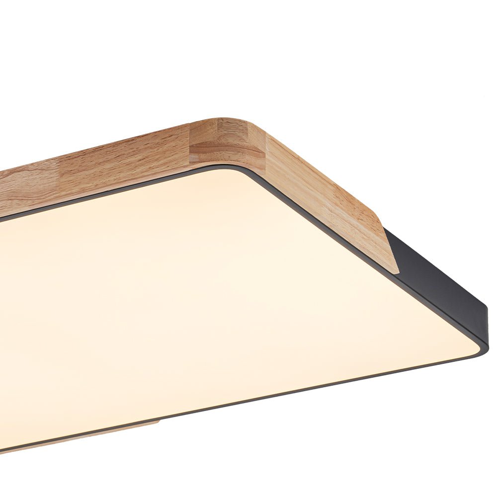 Rechthoekige LED Plafondlamp 88×62cm Dimbaar met Hout Accenten voor Keuken Woonkamer Slaapkamer Studeerkamer | Sulvida
