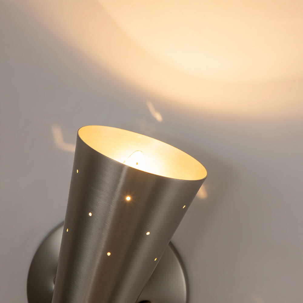 Dubbele Zandloper Wandlamp Metaal Messing Nikkel Modern Geperforeerd Design E12 E14 Fitting 2 Lichtpunten | Sulvida