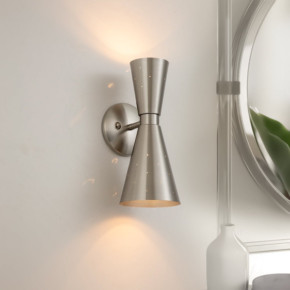 Dubbele Zandloper Wandlamp Metaal Messing Nikkel Modern Geperforeerd Design E12 E14 Fitting 2 Lichtpunten | Sulvida