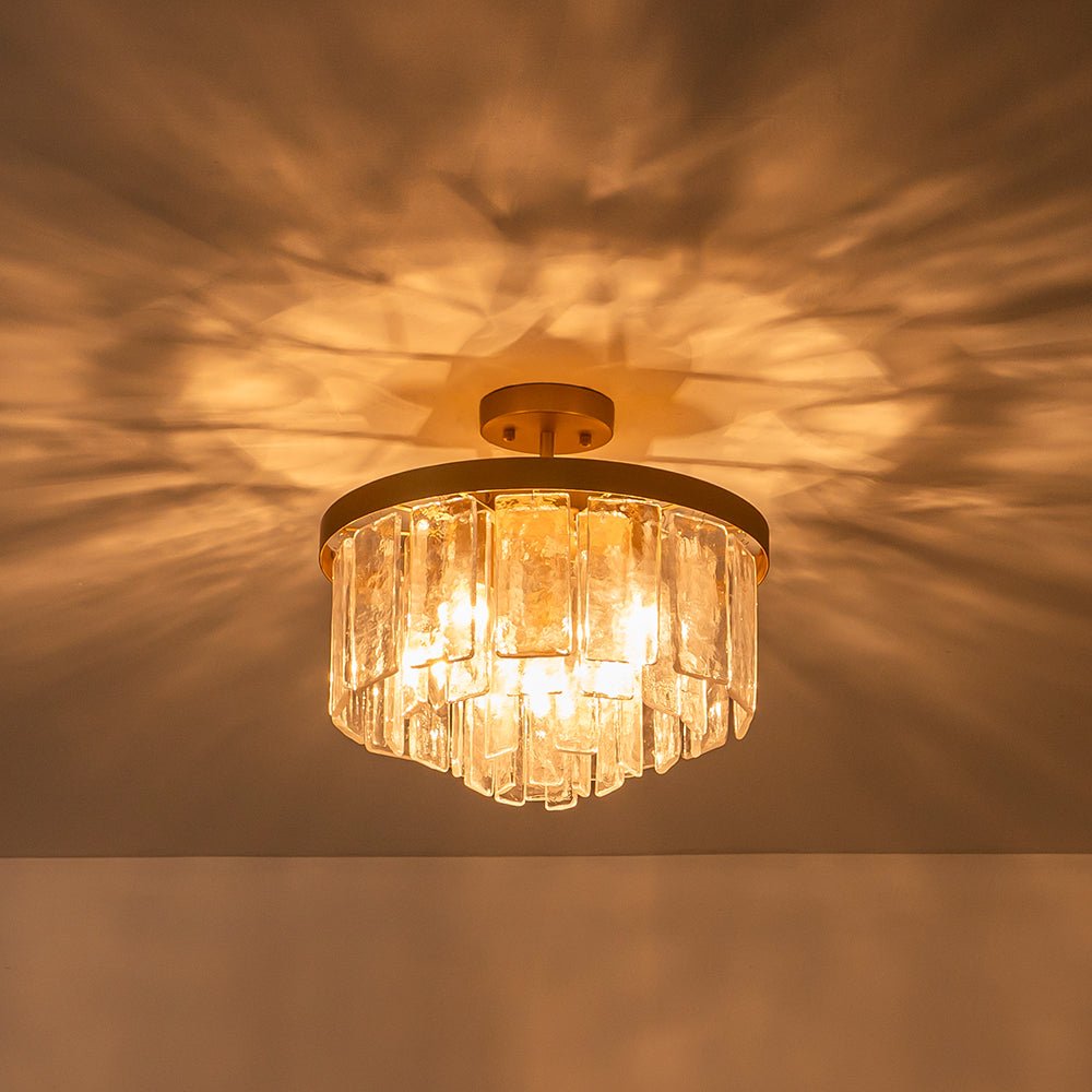 Gelaagde Plafondlamp Glas Rond Semi-Flush Vijf Lichtpunten Messing Zwart Nikkel Brons Design Eetkamer Woonkamer | Sulvida