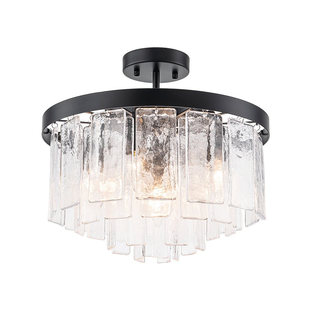 Gelaagde Plafondlamp Glas Rond Semi-Flush Vijf Lichtpunten Messing Zwart Nikkel Brons Design Eetkamer Woonkamer | Sulvida