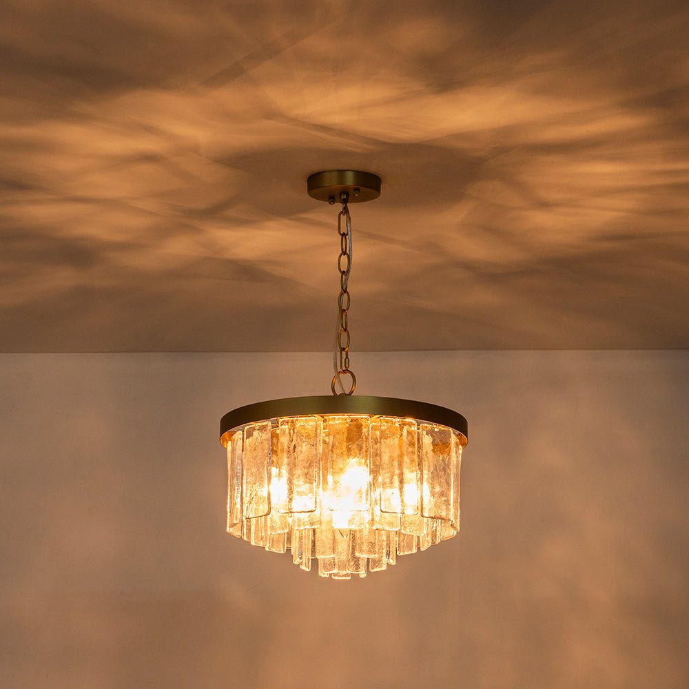 Gelaagde Plafondlamp Glas Rond Semi-Flush Vijf Lichtpunten Messing Zwart Nikkel Brons Design Eetkamer Woonkamer | Sulvida